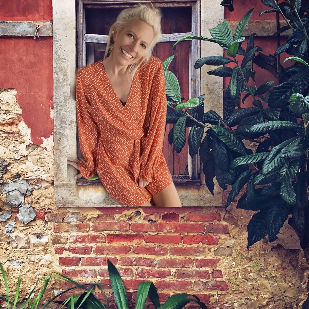 Adorable orange w white polka dot dress by Rokoko